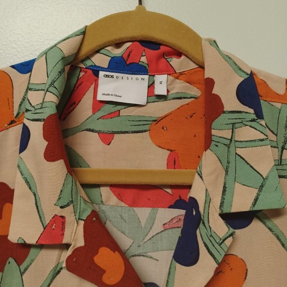 ASOS Design Bold Floral Top, Orange, Blue, Green, Size 1X - Picture 6 of 15